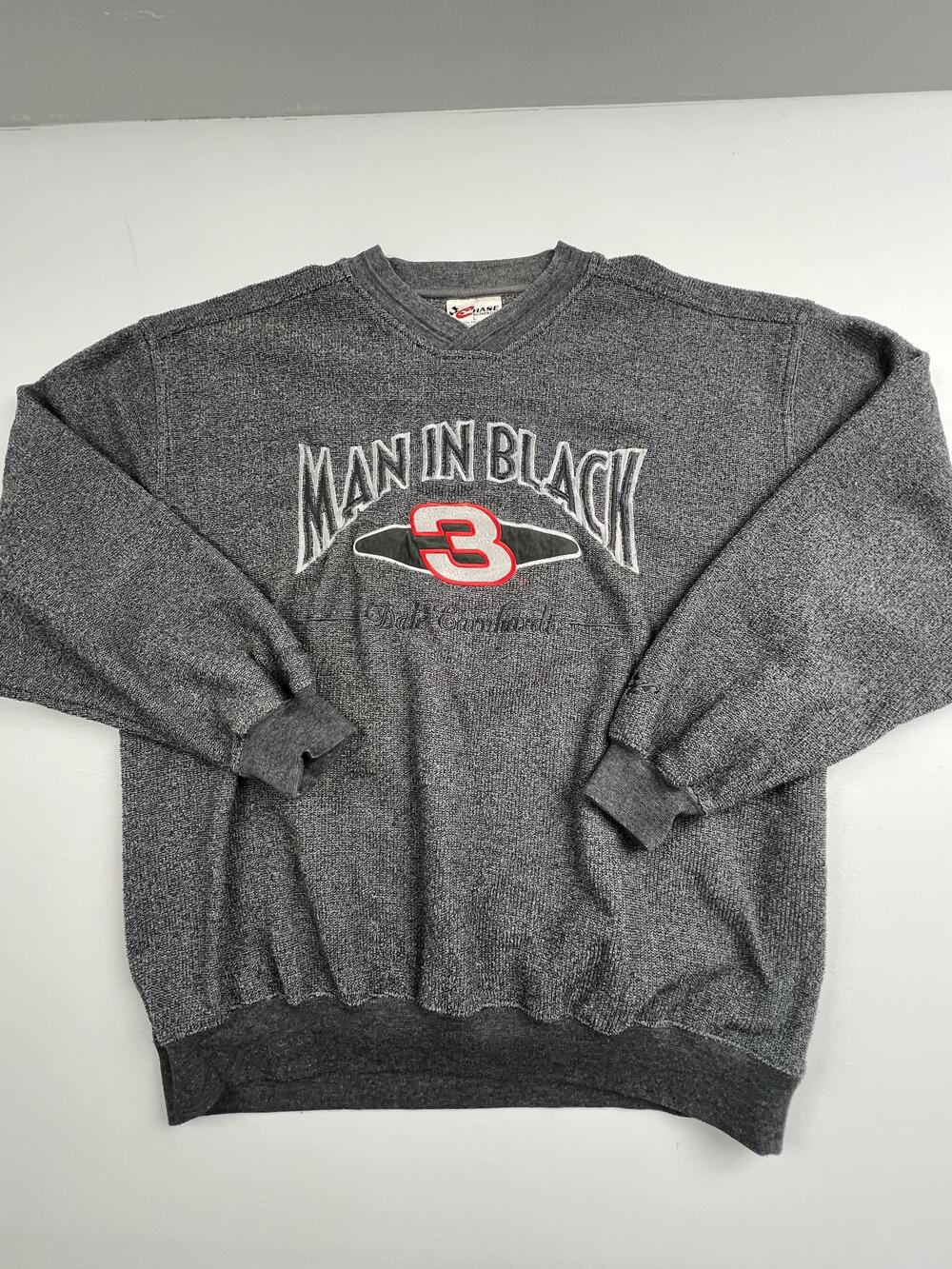 Vintage Dale Earnhardt Sweater Mens Large Gray NASCAR Racing Man In Black Chase